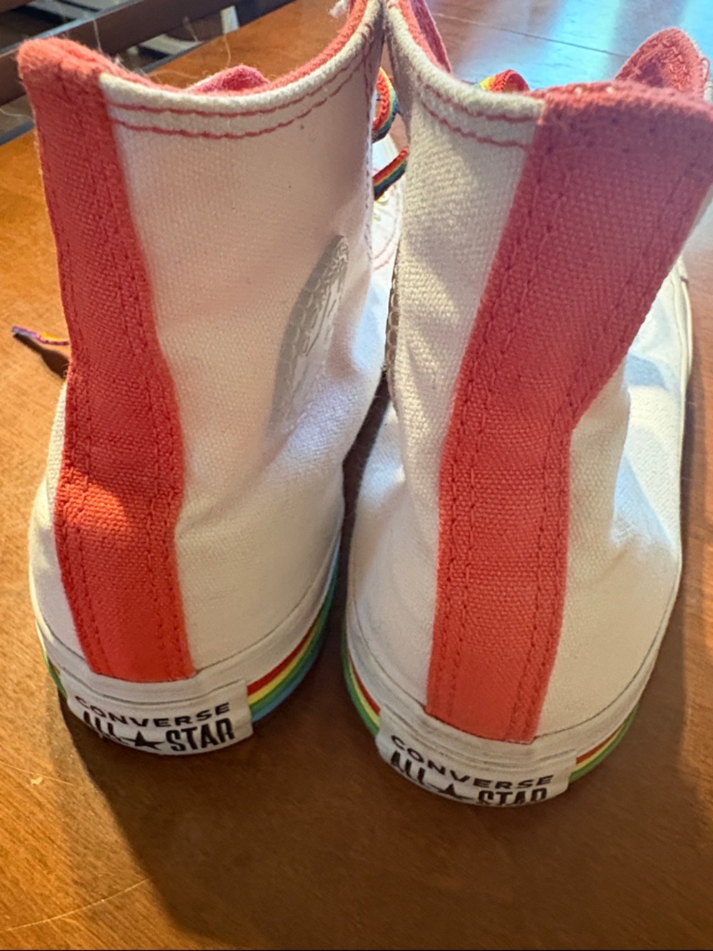Converse White High-Top Sneakers with Pink Trim and Rainbow Laces - Picture 5 of 5